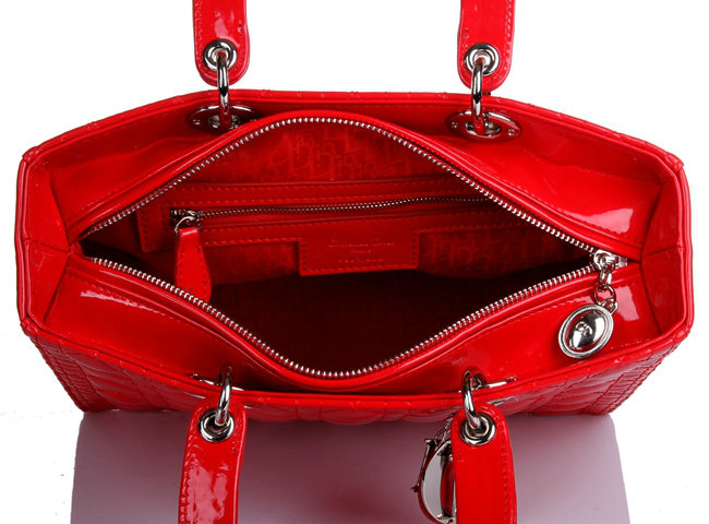 replica jumbo lady dior patent leather bag 6322 red with silver